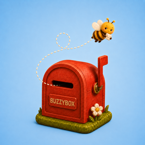 Buzzybox — a red mailbox with a friendly bee